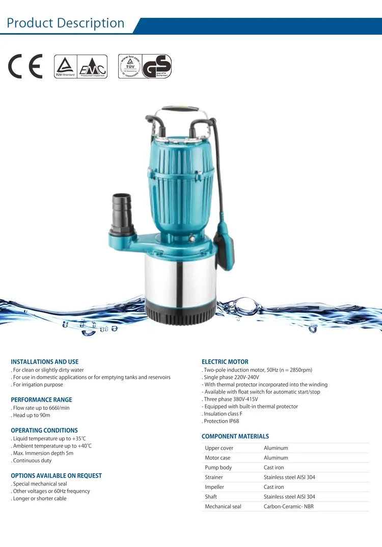 1.1/1.5/2.2 Kw Multistage Electric Submersible Clean Water Pumps