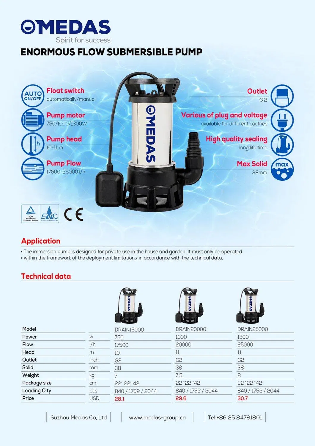 1HP 1.5HP Electric Enormous Big Flow Drainage Submersible Pump Factory Price