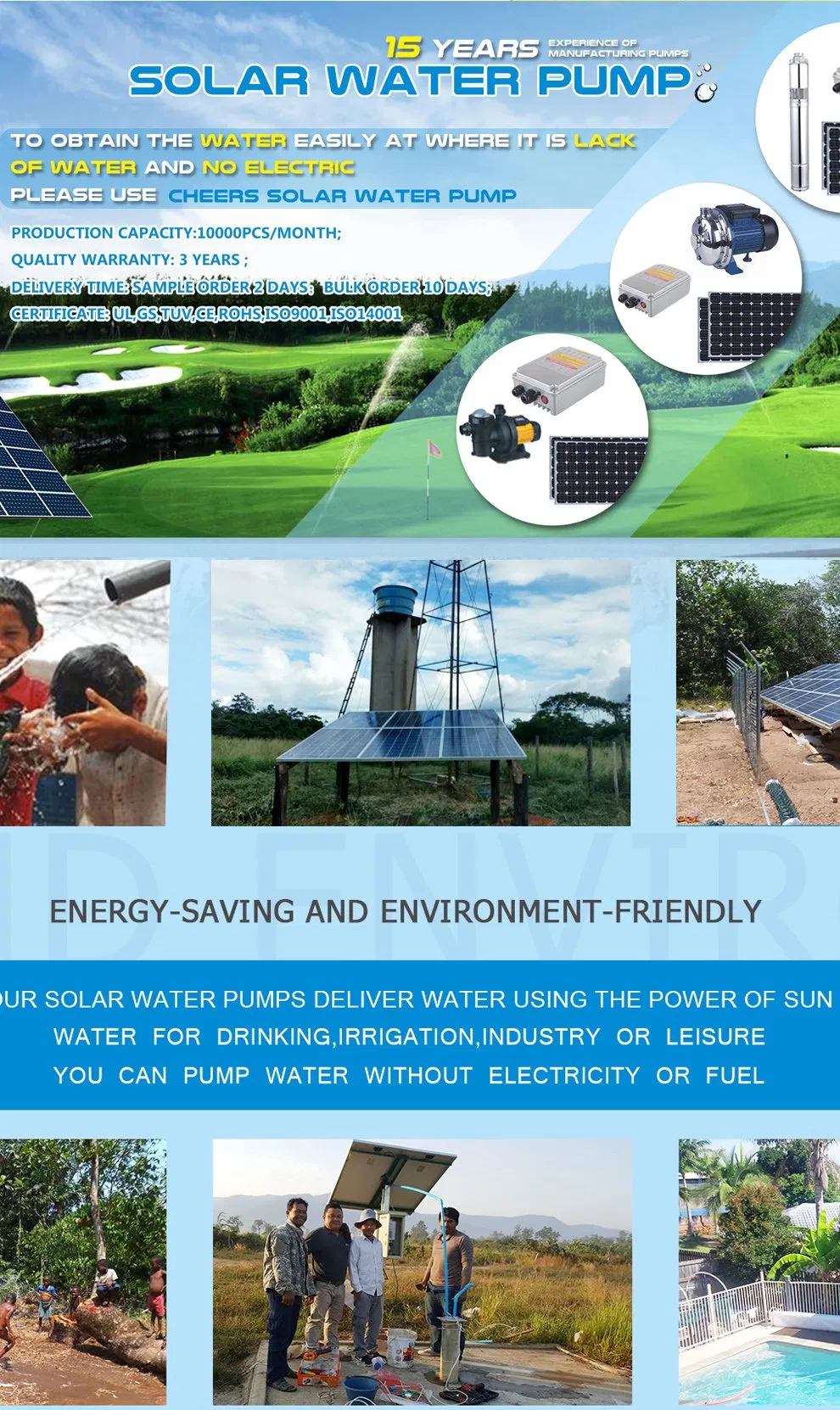 24VDC to 540VDC 0.2HP to 40HP Borehole Submersible Solar Energy Water Pump in Thailand, Philippines