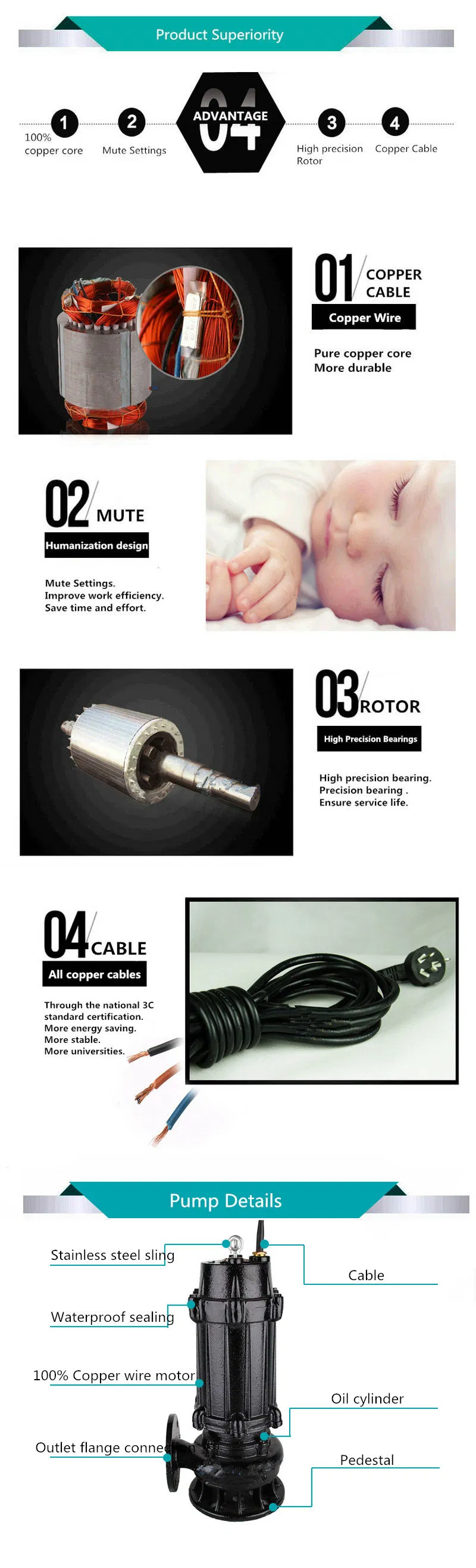 4kw 2 Inch No Plug Water Automatically Sewage Pump