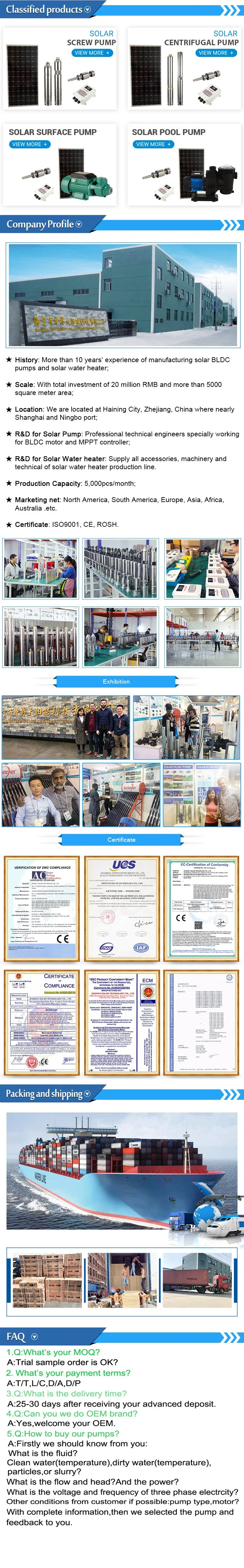 Centrifugal Pompe 350lpm Submersible DC MPPT Solar Borehole Pumps Pool/Irrigation System