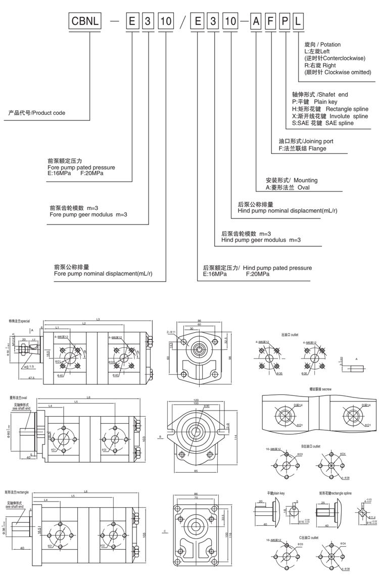 High Pressure Cbnl Cbnl-E3/E3 Series Cbnl-E316/E306 Cbnl-E316/E308 Cbnl-E316/E310 Ehydraulic Gear Pump for Excavators