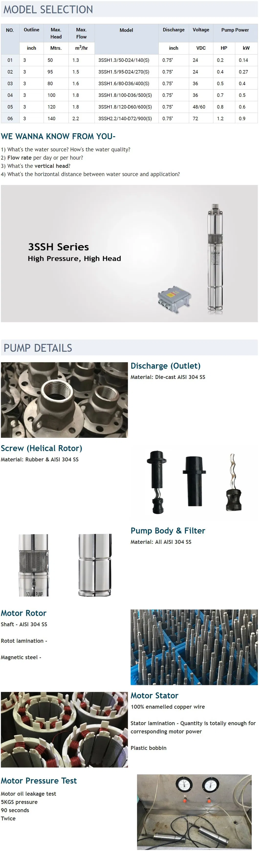 JILU solar water pump for agriculture, solar pump with long head