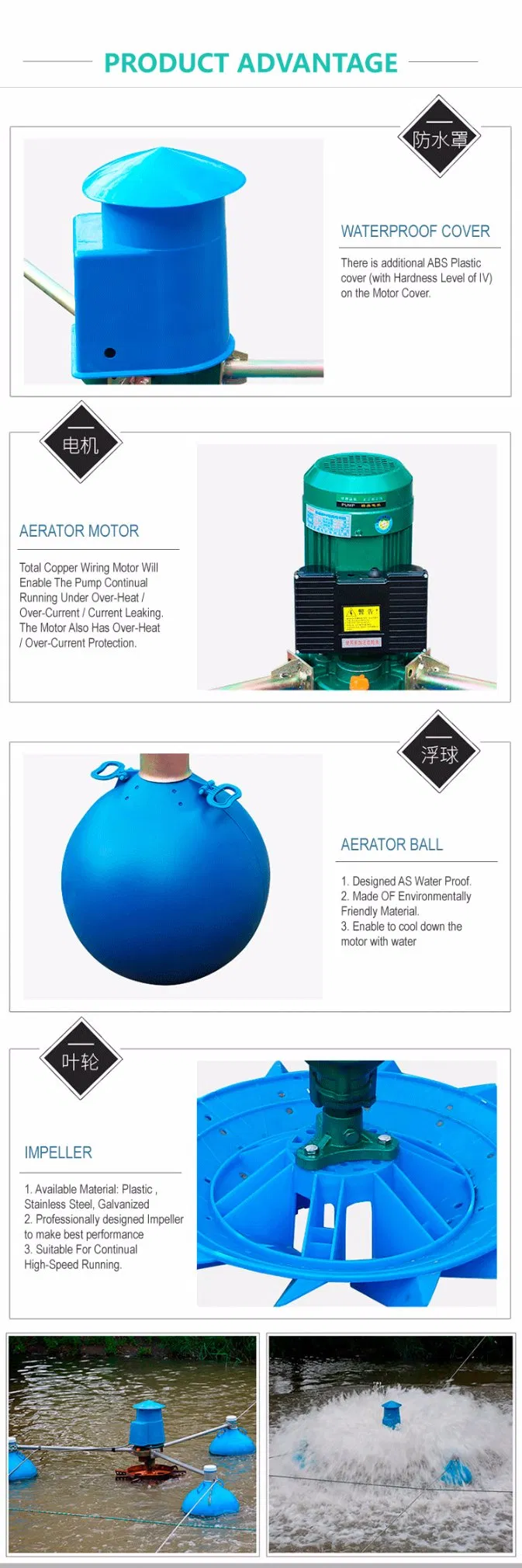 Long Life Solar Powered Aerator for Fishery