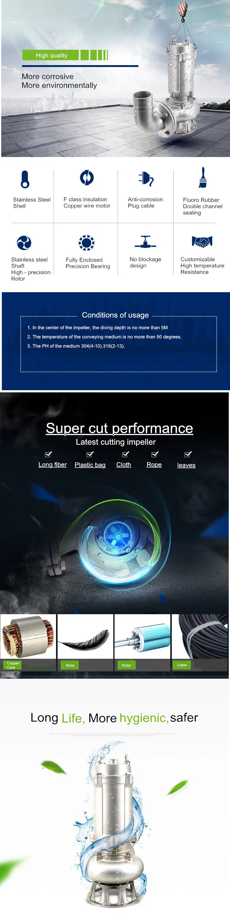 Waste Water Lift, Rainwater, Buildings, Stainless Steel Sewage Submersible Pump